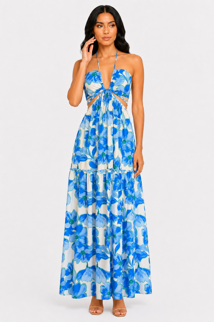 zah Dresses Colette Floral Maxi Dress - Aqua