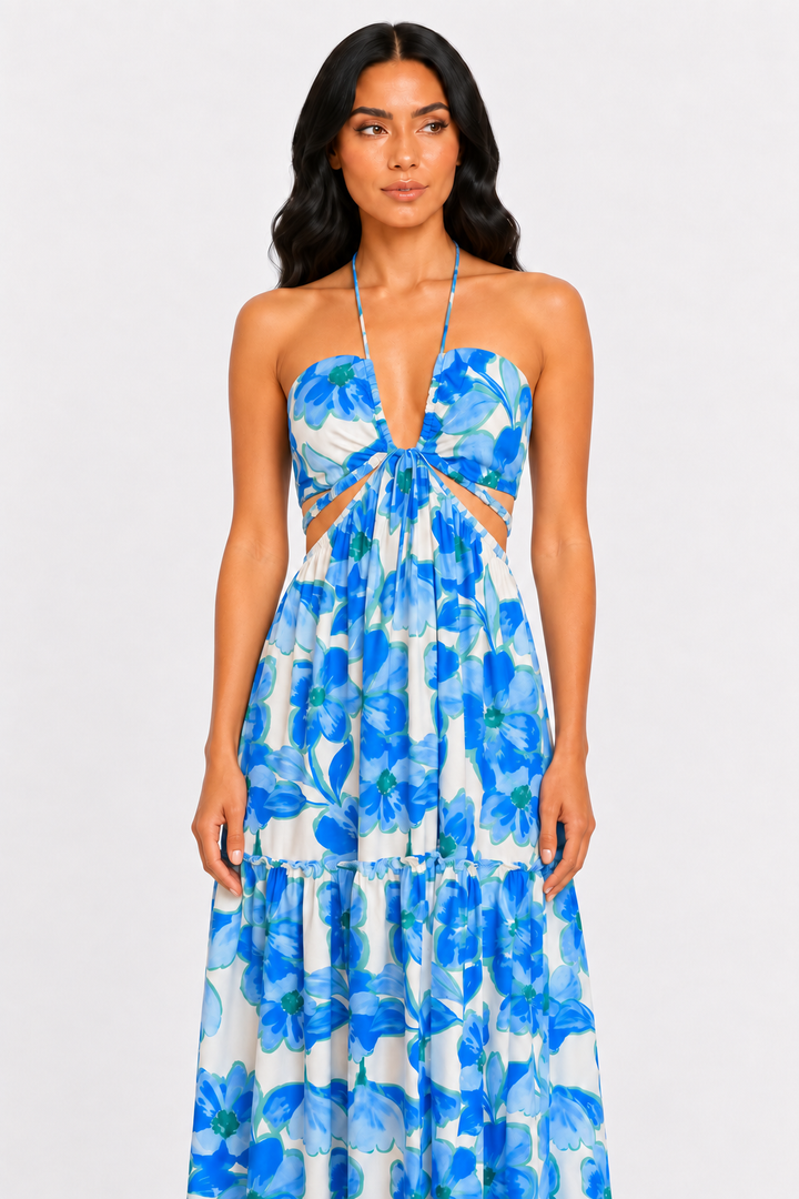 zah Dresses Colette Floral Maxi Dress - Aqua