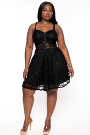Curvy Sense Dresses 1X / Black Copy of Plus Size Esmeralda Lace Corset Flare Dress - Black