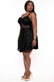 Curvy Sense Dresses Copy of Plus Size Esmeralda Lace Corset Flare Dress - Black