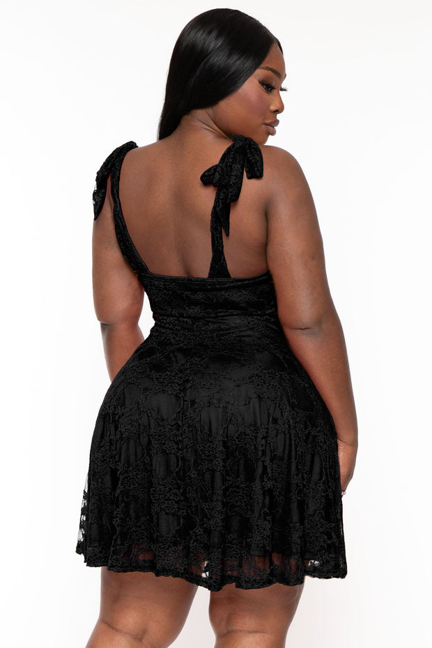 Curvy Sense Dresses Copy of Plus Size Esmeralda Lace Corset Flare Dress - Black