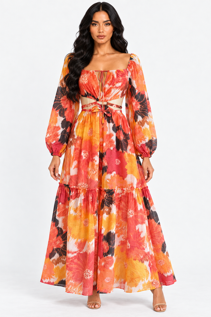 zah DRESSES Coralie Floral Maxi Dress - Orange