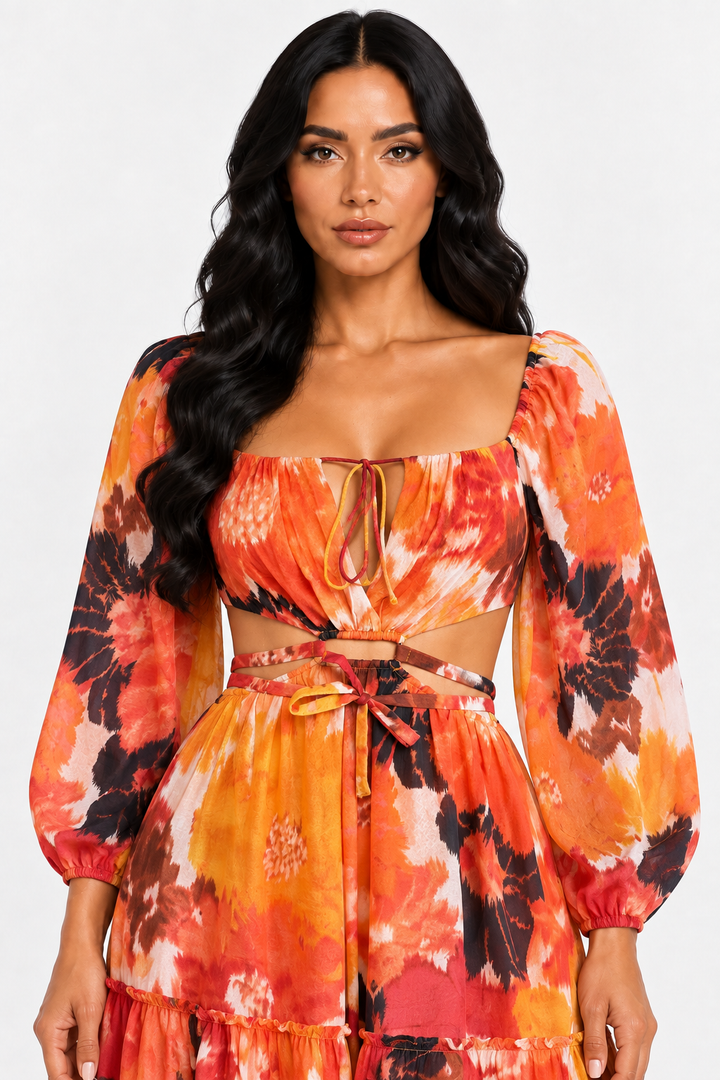 zah DRESSES Coralie Floral Maxi Dress - Orange