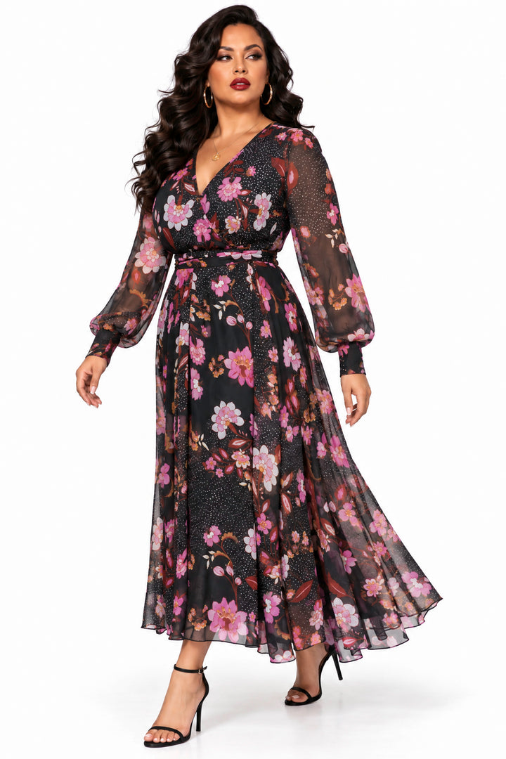 Bandolino Dresses Evadne Midnight Garden Maxi Dress- Black