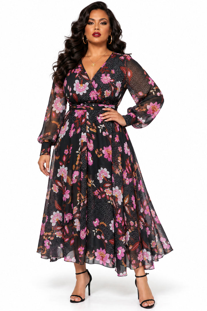 Bandolino Dresses Evadne Midnight Garden Maxi Dress- Black