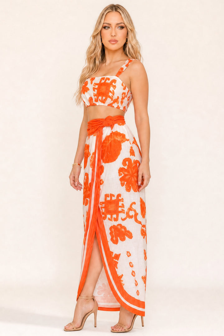 zah Dresses Mirage Top & Skirt Set - Orange