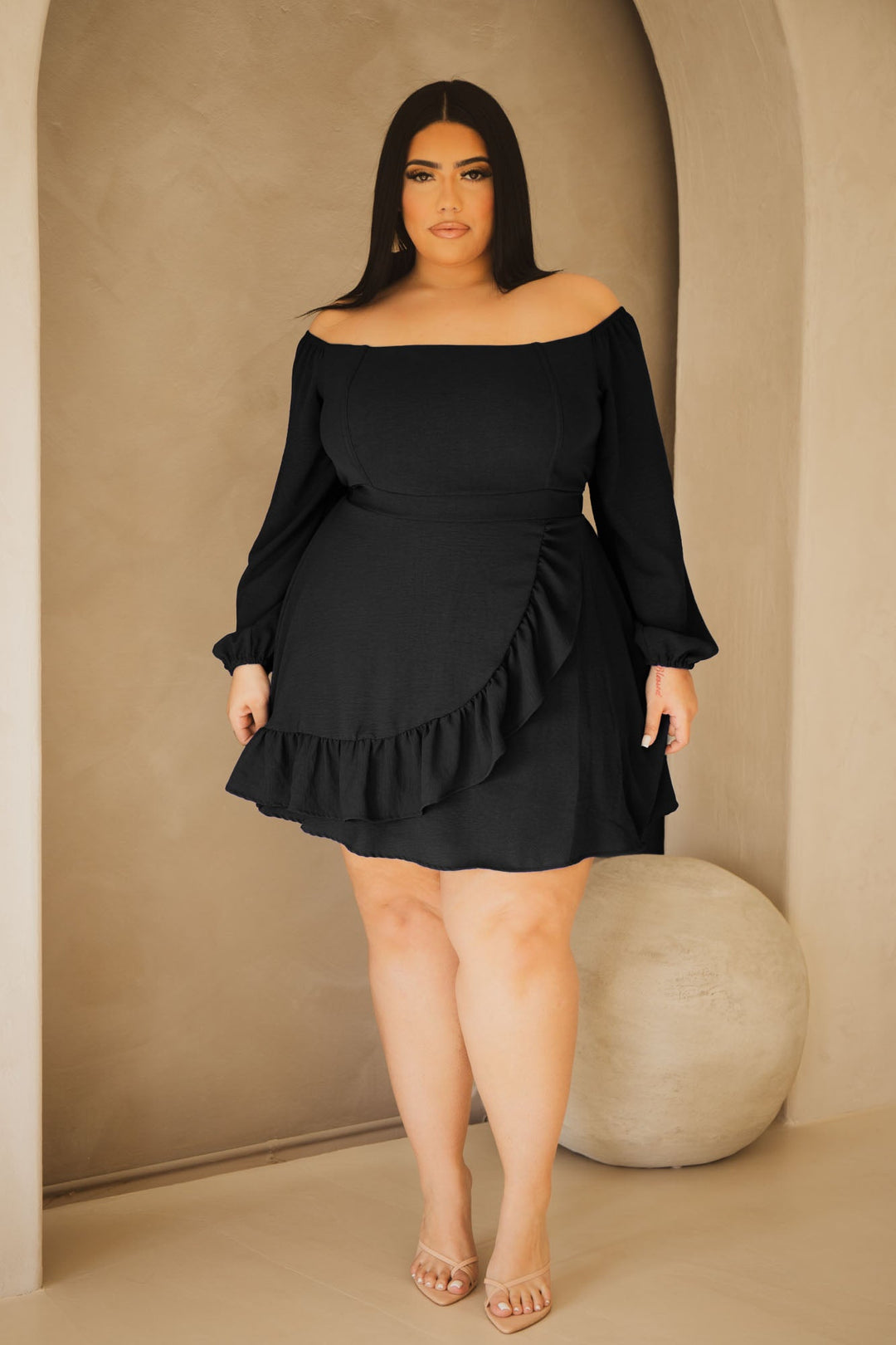 Curvy Sense Dresses 1X / Black Plus Size Abrina Off The shoulder  Dress - Black