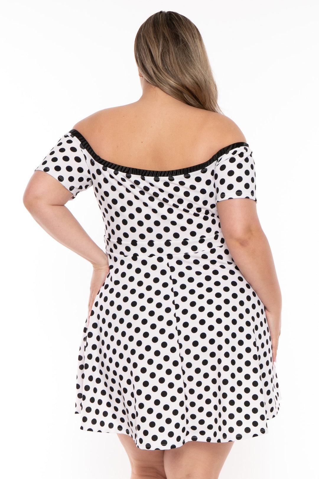 Curvy Sense Dresses Plus Size Adelaide Polka Dot Flare Dress - White