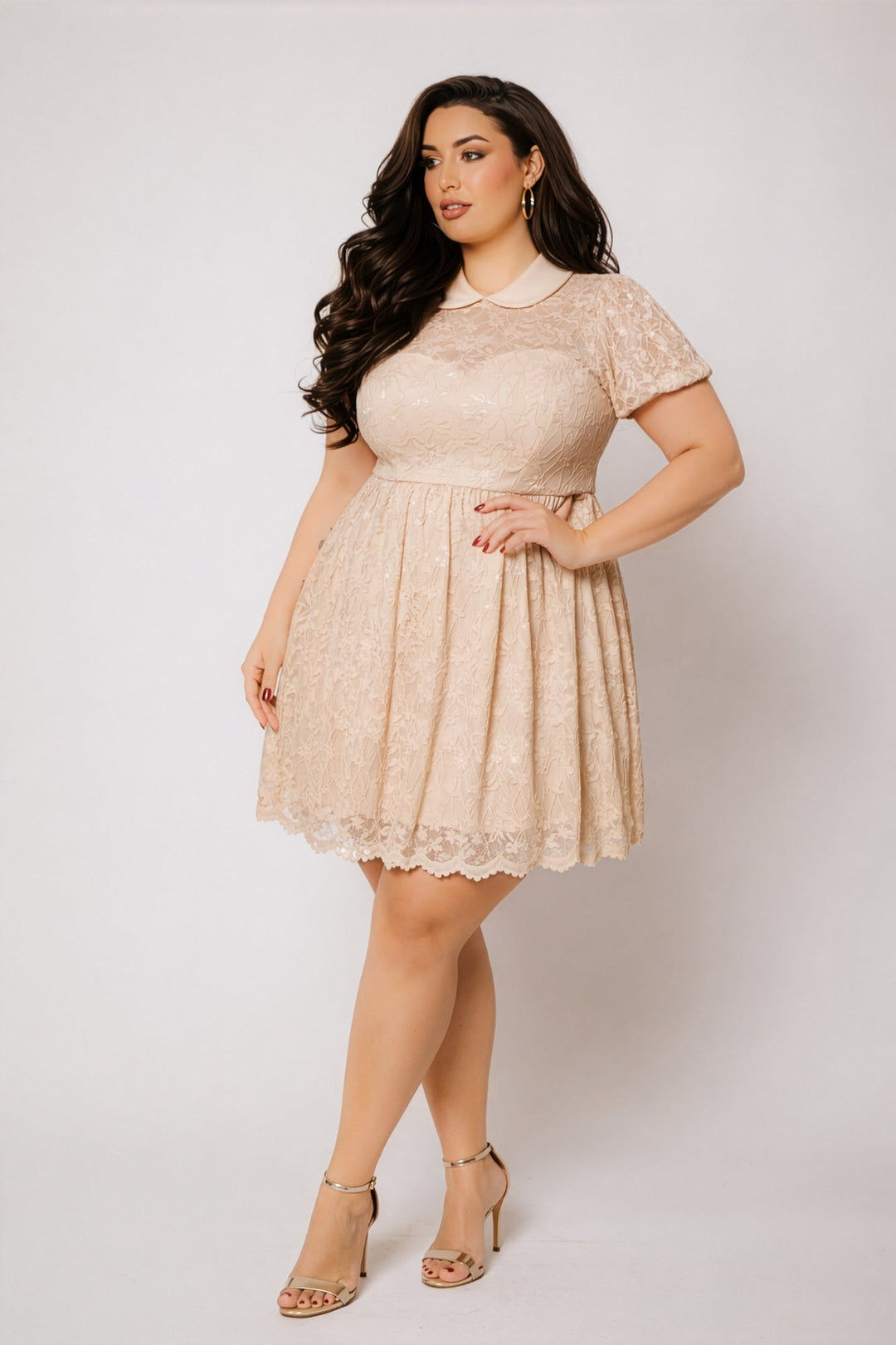 Curvy Sense Inc. Dresses Plus Size Adeline Lace Dress - Peach