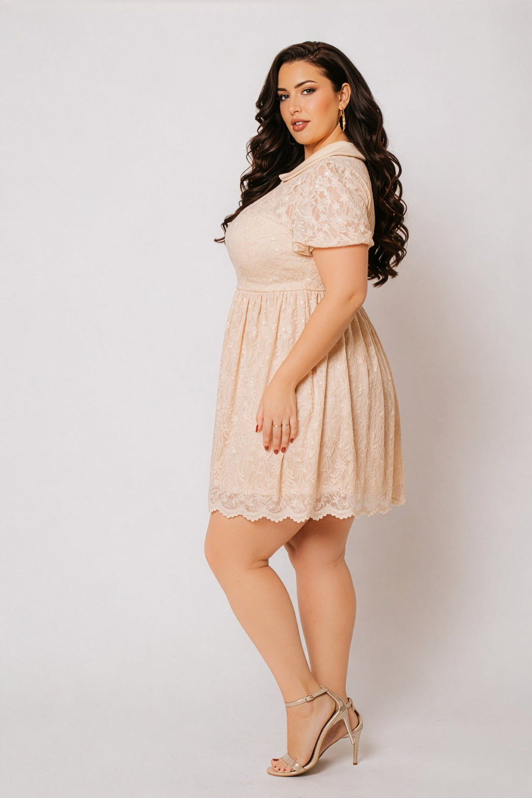 Curvy Sense Inc. Dresses Plus Size Adeline Lace Dress - Peach