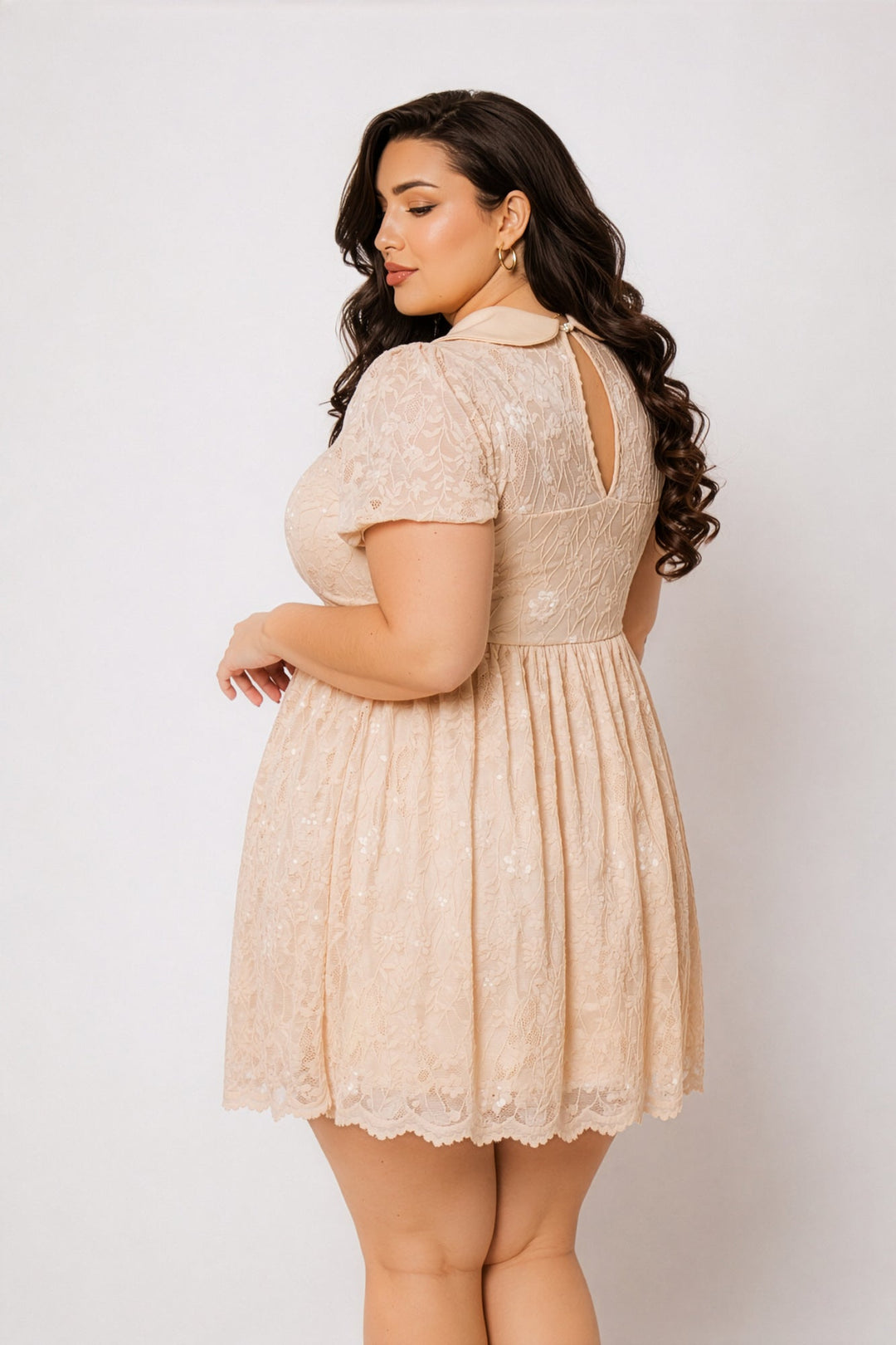 Curvy Sense Inc. Dresses Plus Size Adeline Lace Dress - Peach