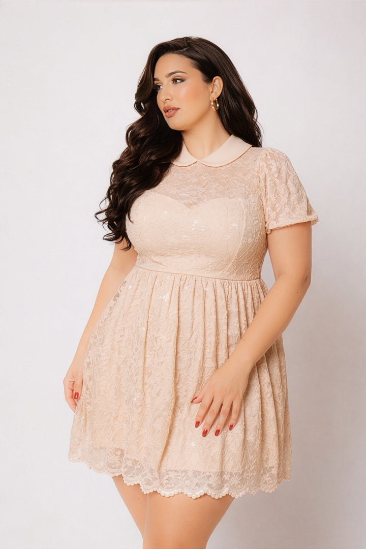 Curvy Sense Inc. Dresses Plus Size Adeline Lace Dress - Peach