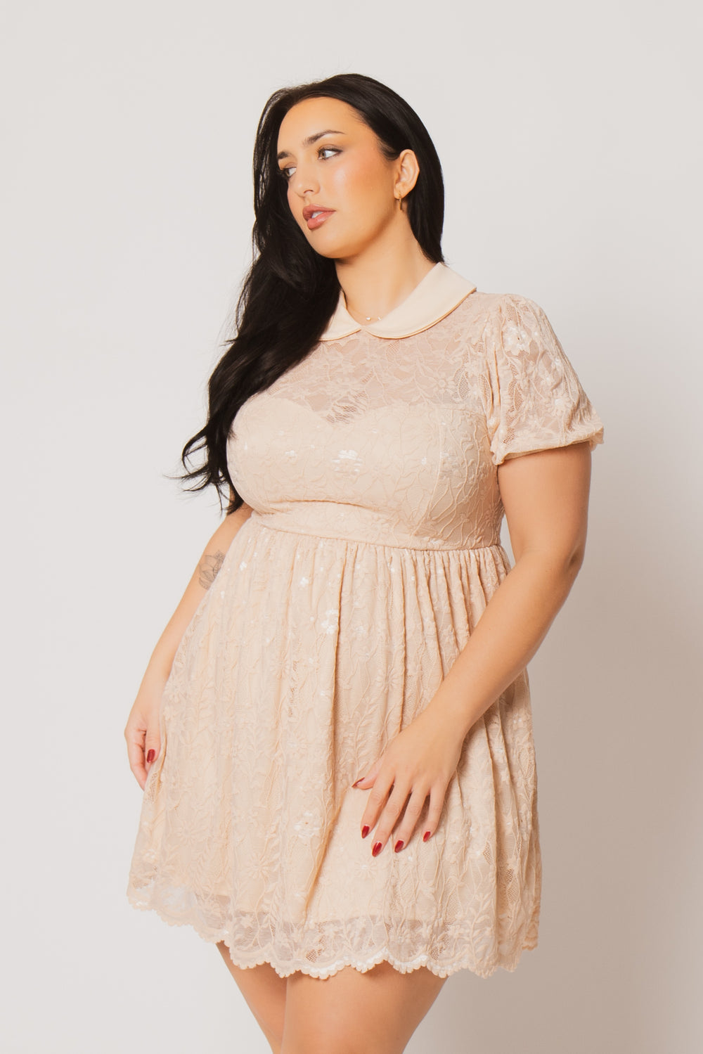 Curvy Sense Inc. Dresses Plus Size Adeline Lace Dress - Peach