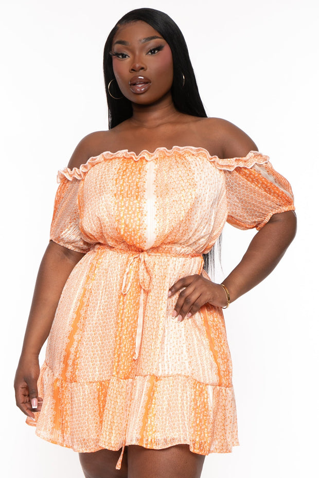 Curvy Sense Dresses Plus Size Adell Ruffle Floral Print Dress- Orange