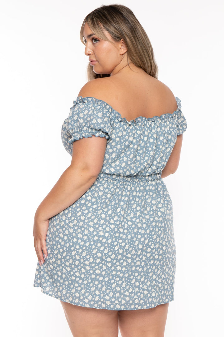 Curvy Sense Dresses Plus Size Adella Printed  Lace Up  Dress- Blue