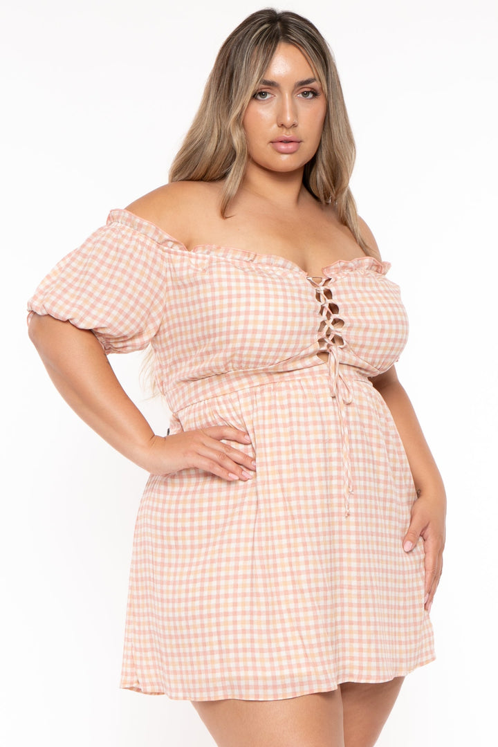 Curvy Sense Dresses Plus Size Adella Printed  Lace Up  Dress- Pink