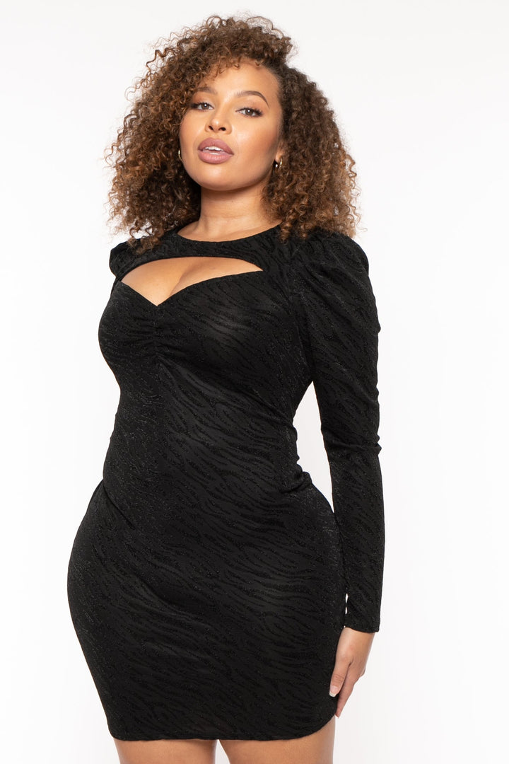Curvy Sense Dresses Plus Size Adelyn Cut Out  Bodycon Dress - Black