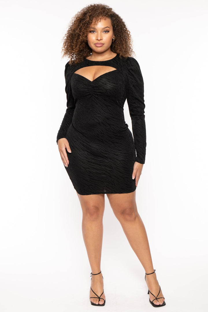 Curvy Sense Dresses Plus Size Adelyn Cut Out  Bodycon Dress - Black