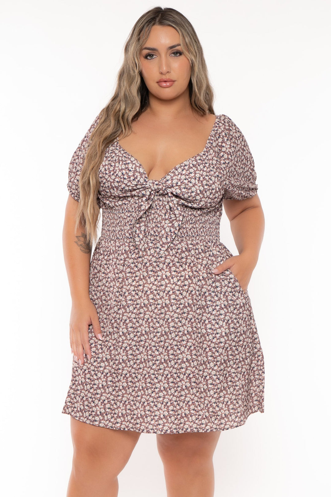 SHOPIN LA Dresses Plus Size Agathe Ditsy Dress - Mauve