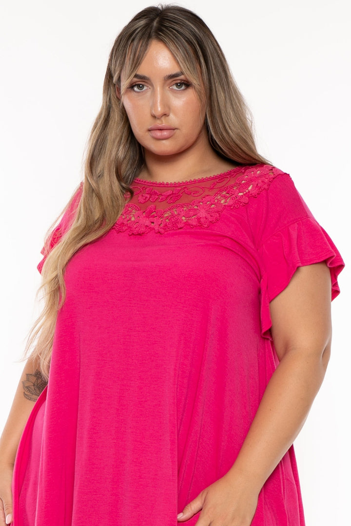 Emerald Dresses Plus Size Aileen Lace Mini Dress - Fuchsia