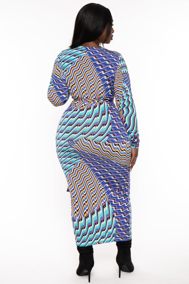 The Curve LA Dresses Plus Size Akrisna Printed Midi  Dress - Blue