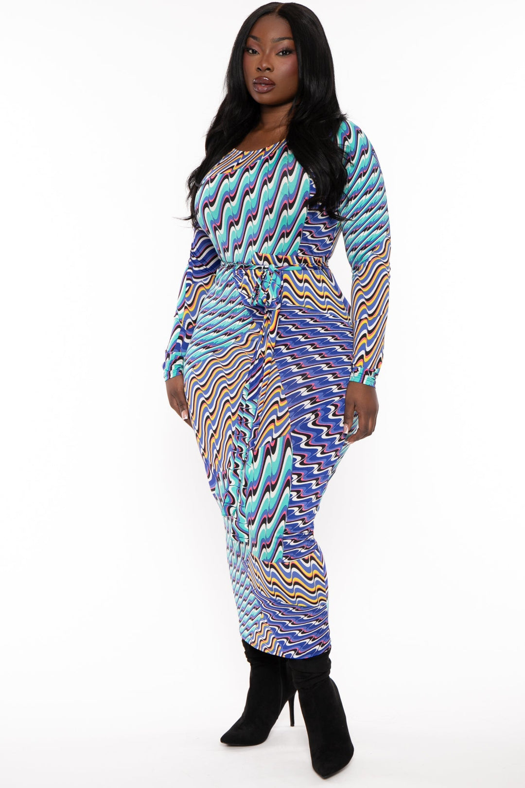 The Curve LA Dresses Plus Size Akrisna Printed Midi  Dress - Blue