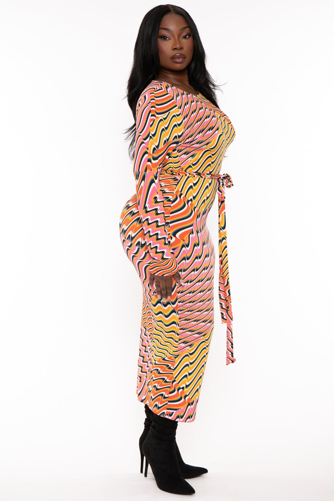 The Curve LA Dresses Plus Size Akrisna Printed Midi  Dress - Coral
