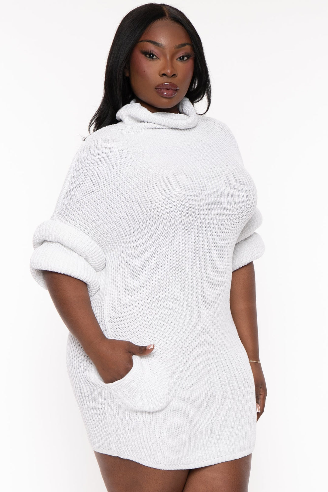 H & H FASHION Dresses O/S / White Plus Size  Ali Sweater  Dress - White