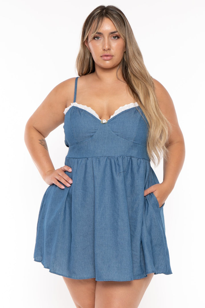 Curvy Sense Dresses Plus Size Aliza Rosset Flare  Dress- Blue