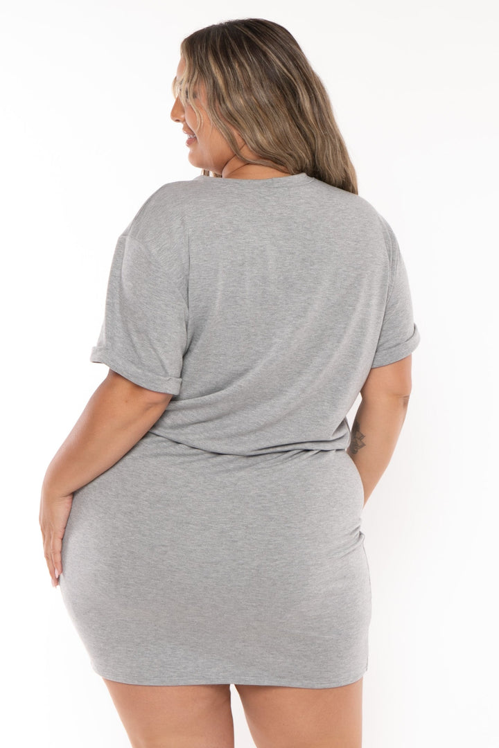 Curvy Sense Dresses Plus Size Allie Twist Knot  Mini  Dress - Heather Grey