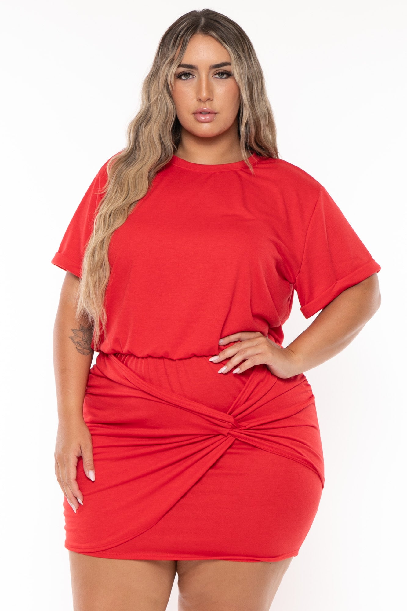 Women's Plus Size Allie Twist Knot Mini Dress - Red - Curvy Sense