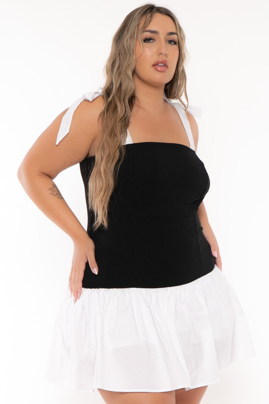Women's Plus Size Alyssa Skort Mini Dress -Black - Curvy Sense Women's Plus Size Alyssa Skort Mini Dress -Black - Curvy Sense