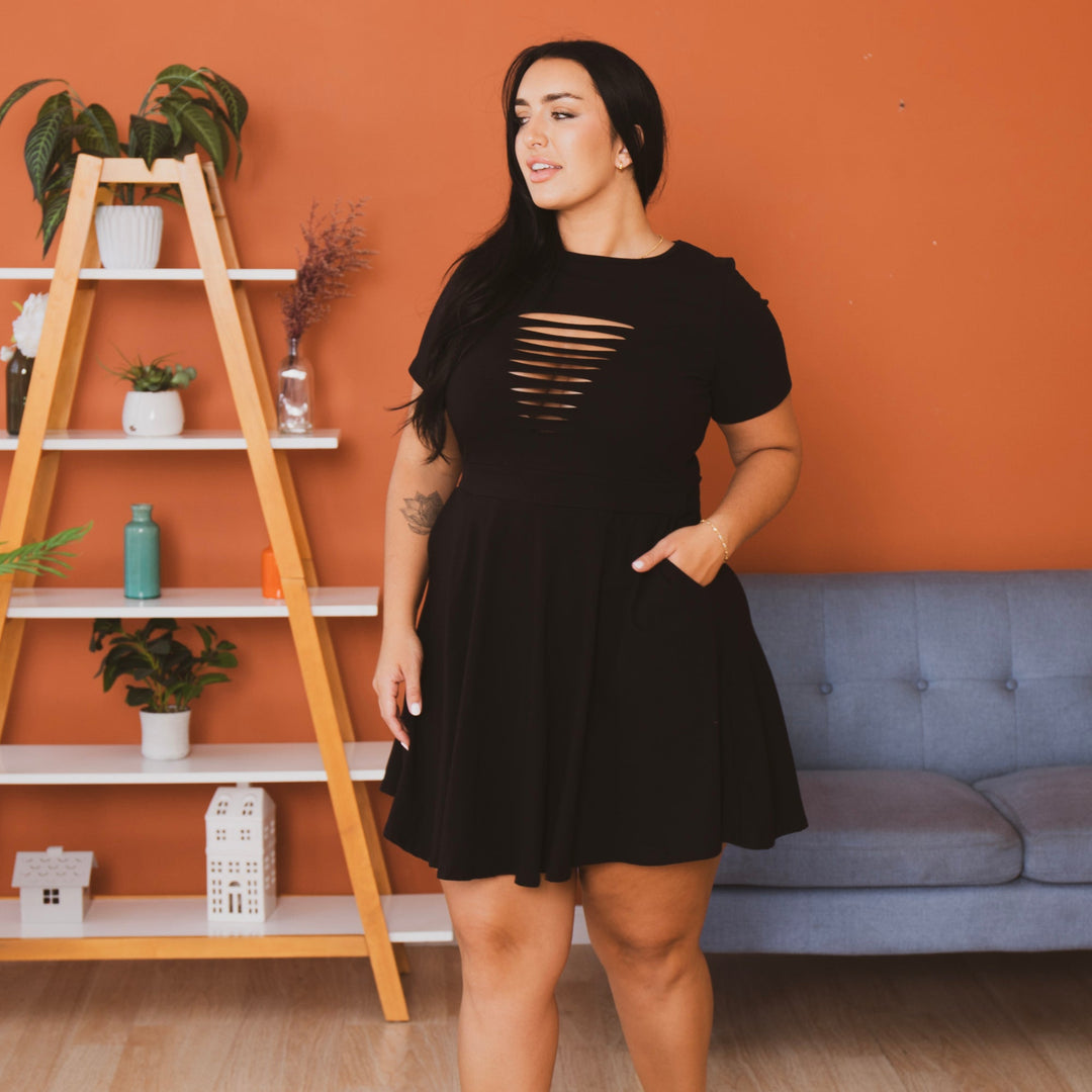 Curvy Sense Dresses Plus Size Amaira Destructed Flare Dress - Black