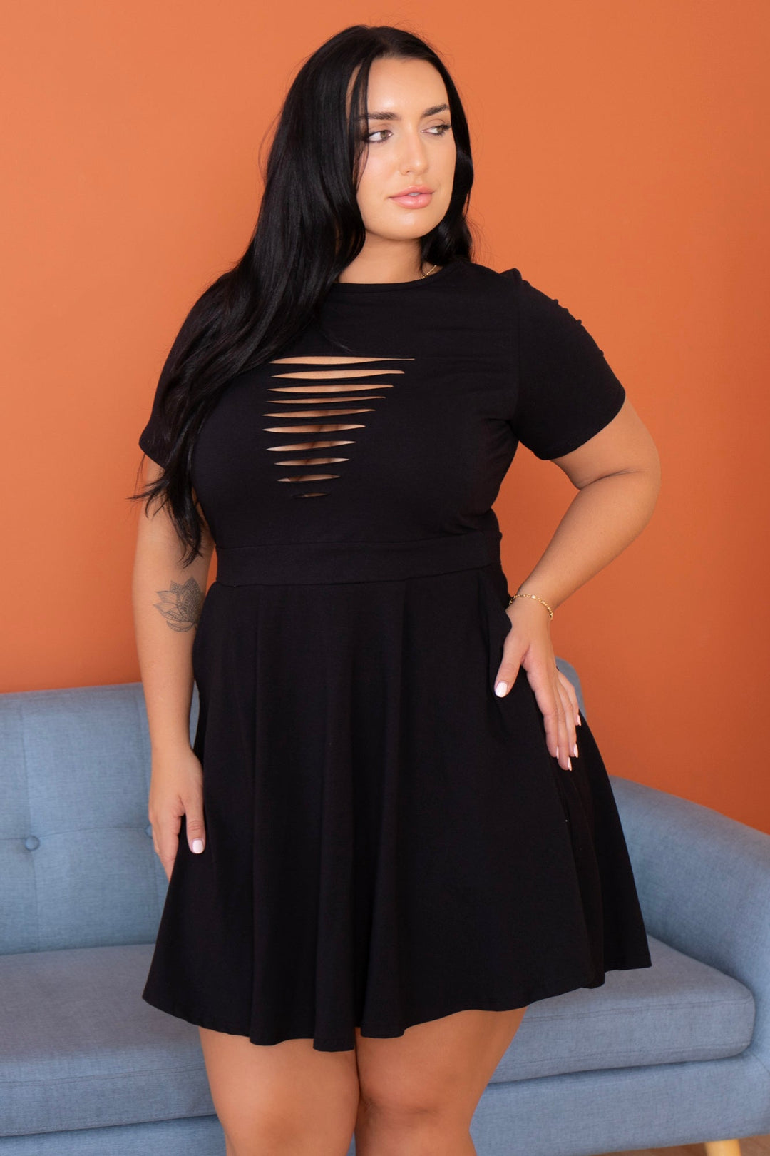 Plus Size Amaira Destructed Flare Dress Black