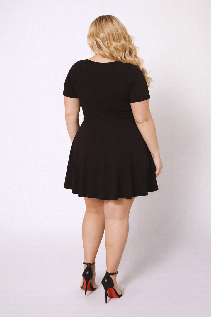 Curvy Sense Inc. Dresses Plus Size Amaira Destructed Flare Dress - Black