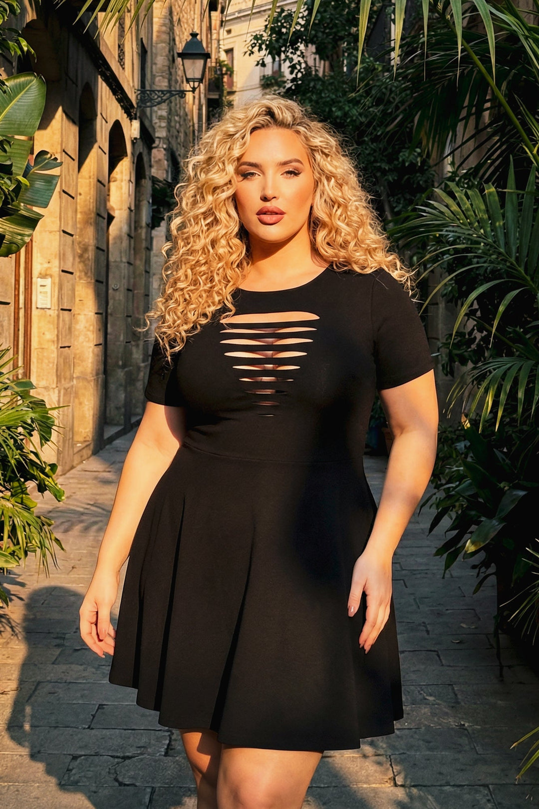 Curvy Sense Inc. Dresses Plus Size Amaira Destructed Flare Dress - Black