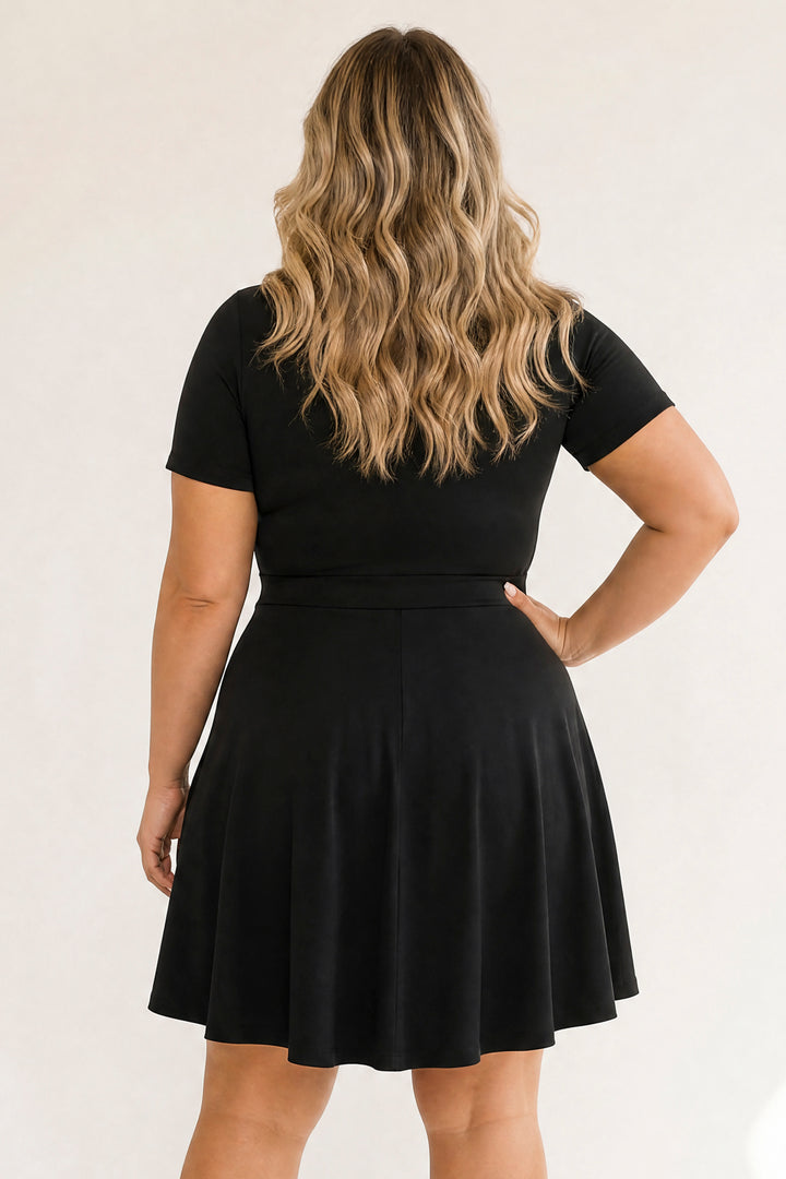 Curvy Sense Inc. Dresses Plus Size Amaira Destructed Flare Dress - Black