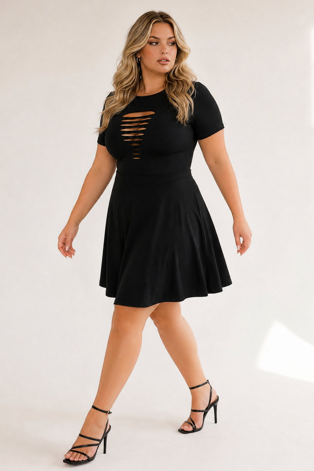 Curvy Sense Inc. Dresses Plus Size Amaira Destructed Flare Dress - Black