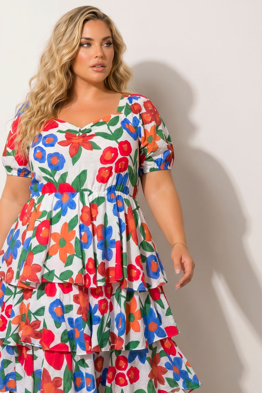 Simi Bloom Dresses Plus Size Amalia Floral Tiered Dress - Ivory
