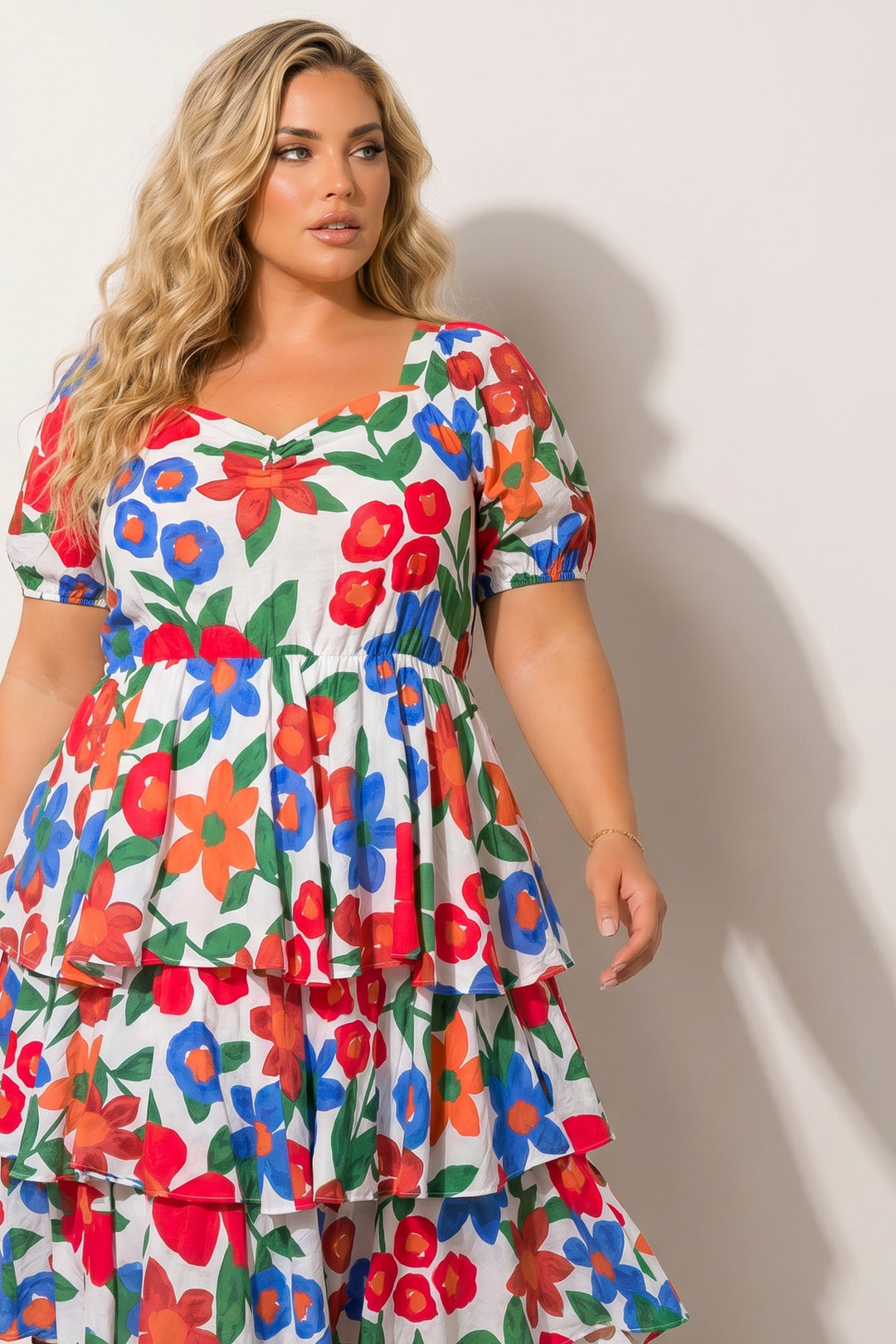Simi Bloom Dresses Plus Size Amalia Floral Tiered Dress - Ivory