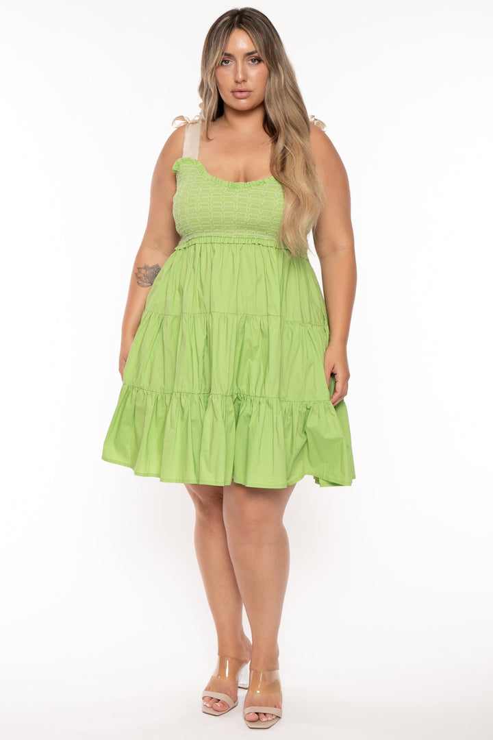 Davi & Dani Dresses Plus Size  Amanda Ribbon Tie Ruffle  Dress - Green