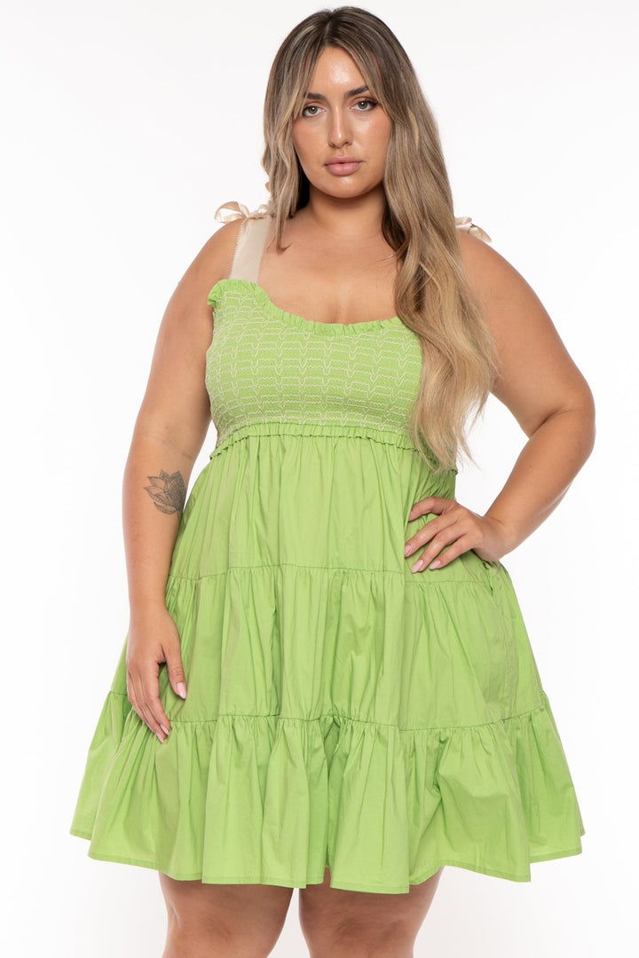 Davi & Dani Dresses Plus Size  Amanda Ribbon Tie Ruffle  Dress - Green