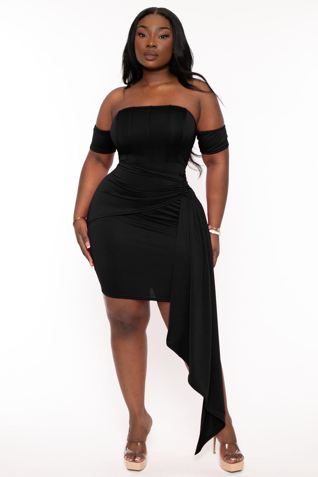 Curvy Sense Dresses 1X / Black Plus Size Ambrose Drape Dress - Black