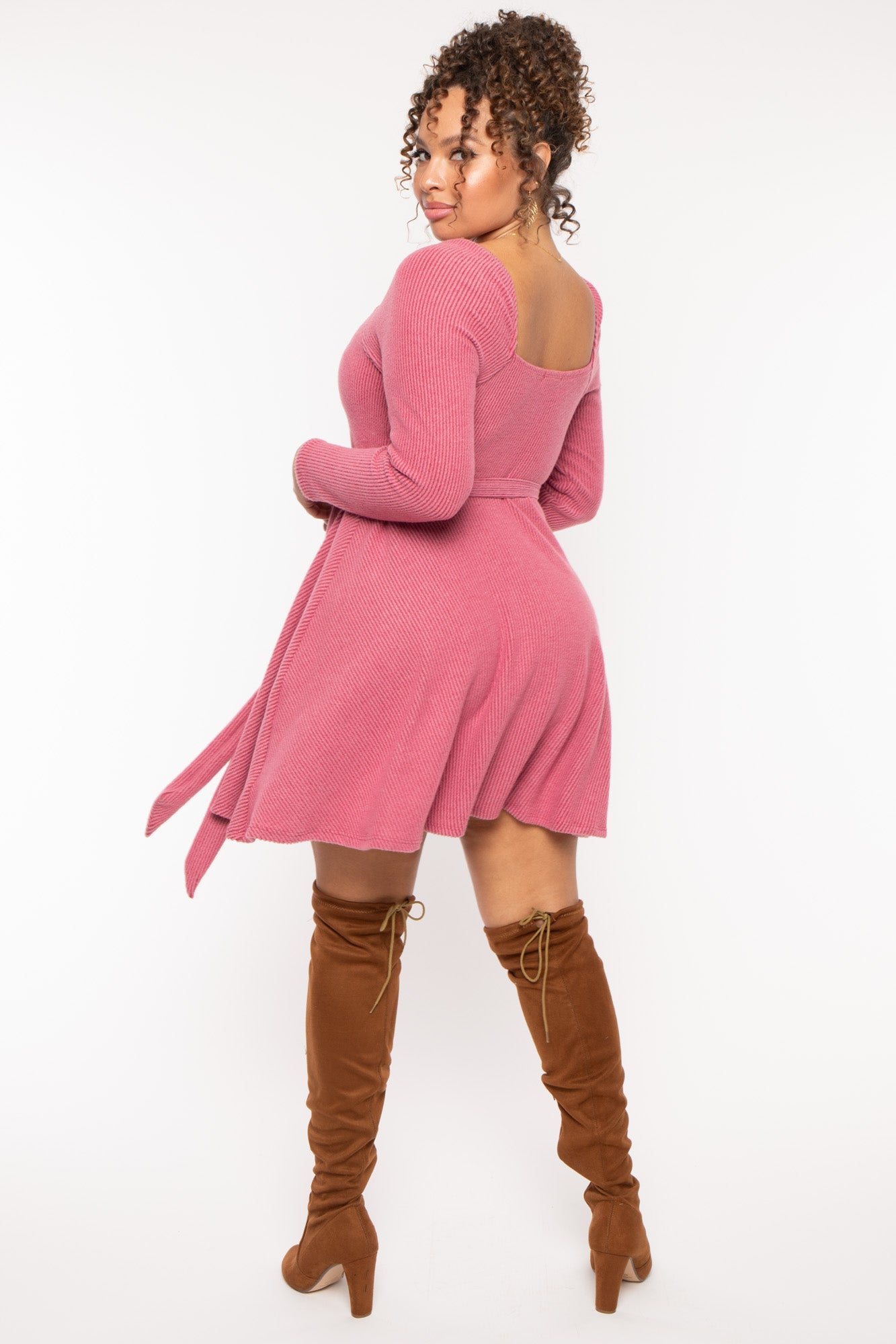 Women's Plus Size Amelia Ribbed Flare Dress - Mauve - Curvy Sense