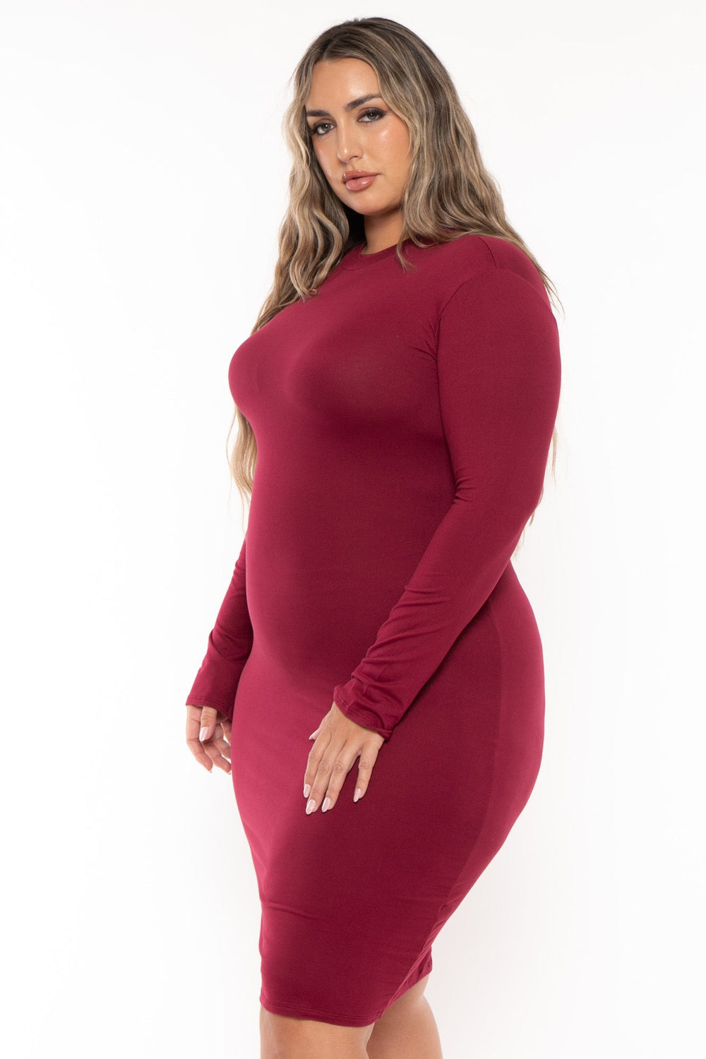 POPULAR 21 Dresses Plus Size Amilia  Bodycon Dress -Burgundy