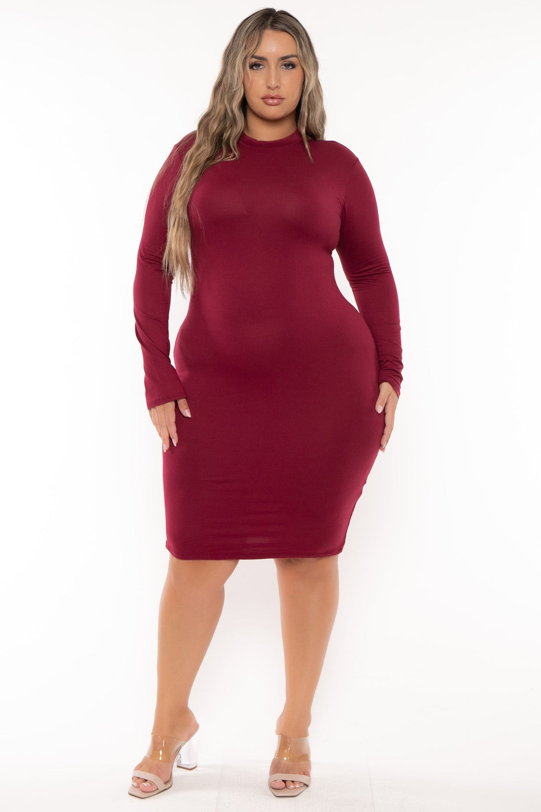 POPULAR 21 Dresses Plus Size Amilia  Bodycon Dress -Burgundy