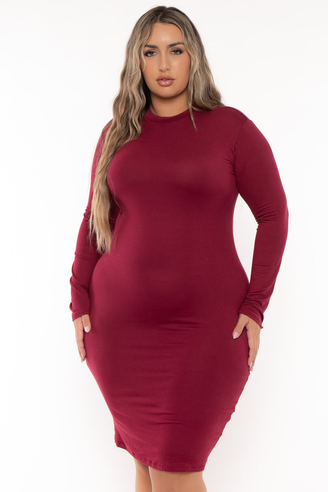 POPULAR 21 Dresses Plus Size Amilia  Bodycon Dress -Burgundy