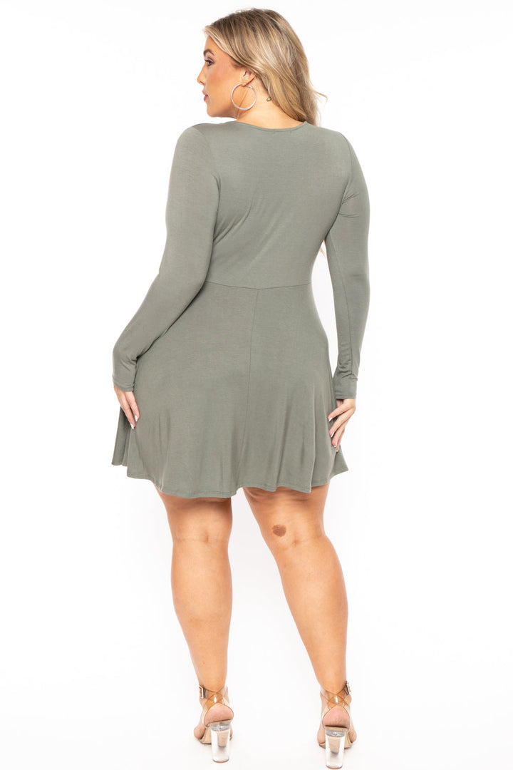 Curvy Sense Dresses Plus Size Amry Flare Cutout Dress - Olive