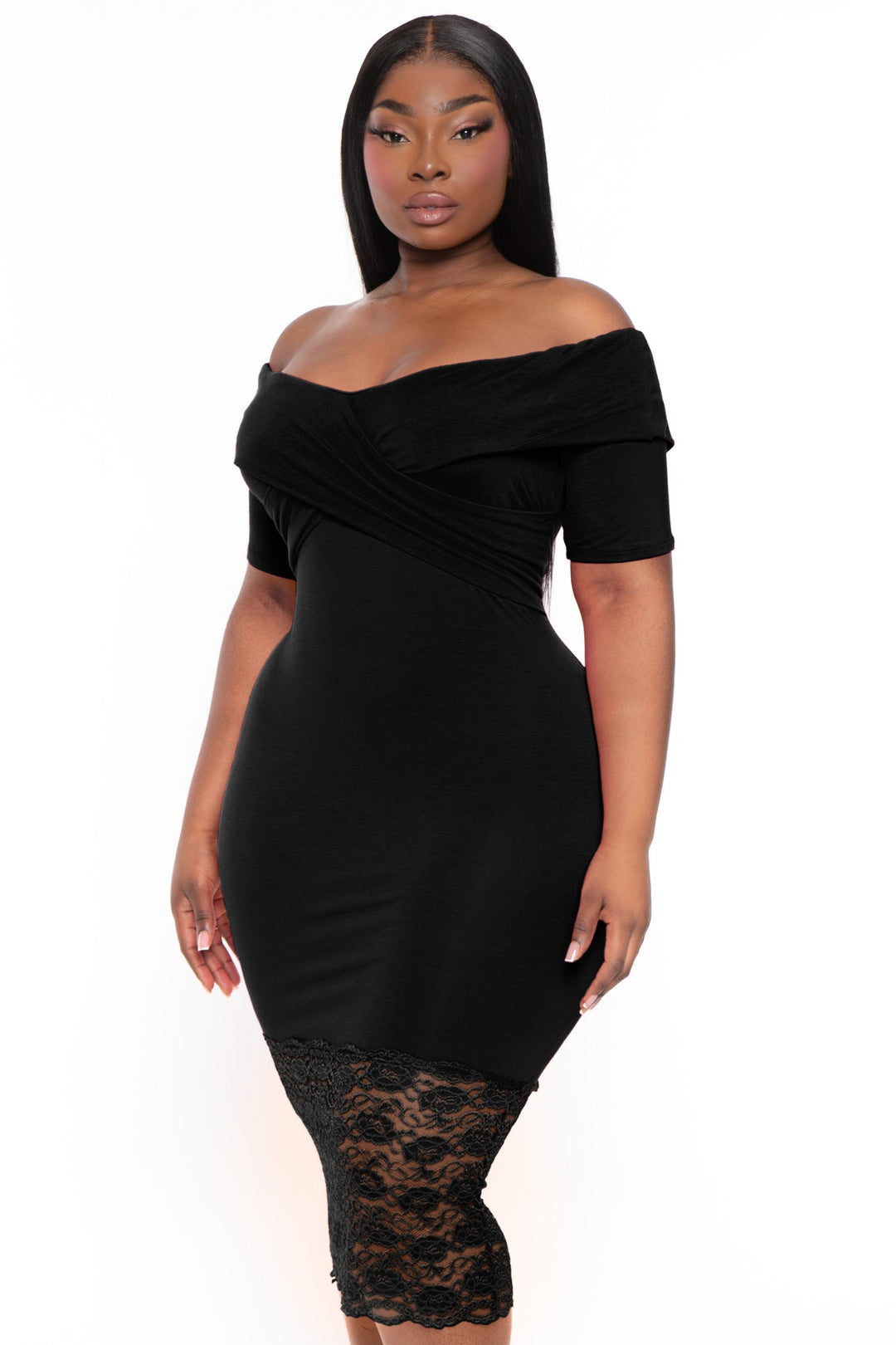 Plus Size Brina Off The shoulder Dress - Black