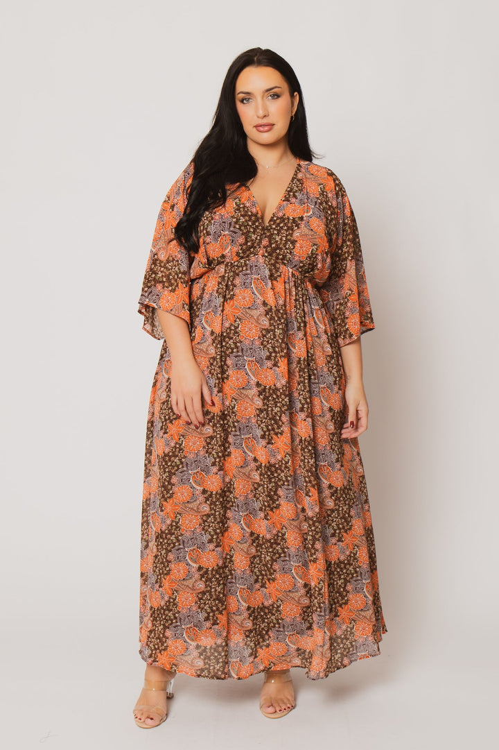 Rousseau Dresses Plus Size Anastasia Bloom Dress - Brown